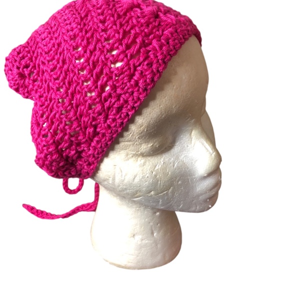 Handmade Crochet Scalloped Edge Open Weave Pink Bandana - Picture 7 of 15